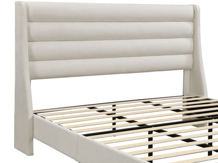 Modern Upholstered Platform Bed With Wave Shaped Headboard
