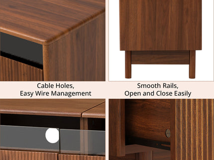 TV Stand, Entertainment Center With Fluted Drawers For Living Room - Walnut