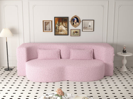 Modern Floor Sofa, With 2 Pillows, Convertible Teddy Fabric Foam Filled Bed