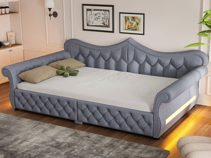 Upholstered Daybed With LED Lighting And Nailhead Trim