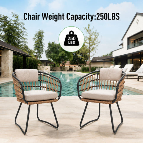 Patio All Weather Armchairs With Cushions (Set of 2) - Beige
