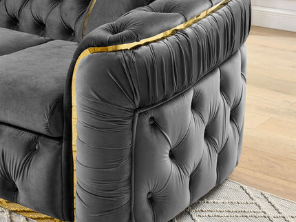 Button Tufted Couch With 2 Pillows, 3 Seater Luxury Chesterfield Sofa