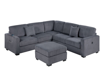 Upholstered L - Shaped 4 Piece Sectional Set With USB, Cocktail Ottoman