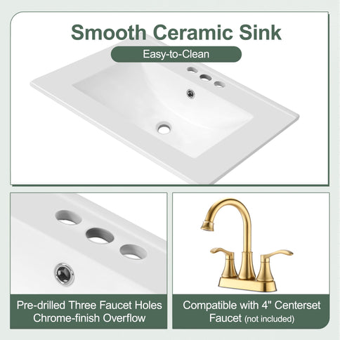 Bathroom Vanity With Sink, Deep Drawer, Door Shelf, 2 Tier Basket