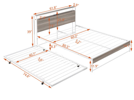 Platform Bed Frame With Trundle, USB Ports And Slat Support, No Box Spring Needed