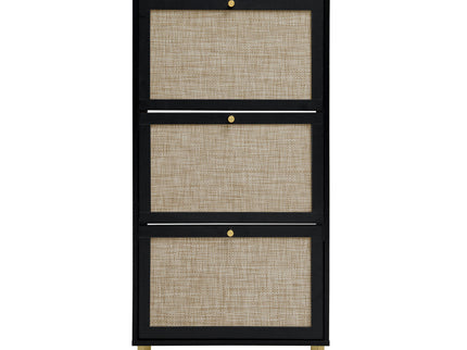 Modern Rattan 3 Door Shoe Rack Cabinet For Entryway
