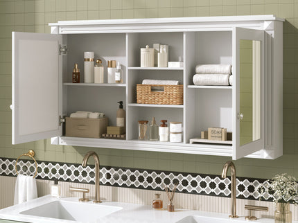 Modern Wall-Mount 2 In 1 Mirror Cabinet With Adjustable Shelves, Soft-Closing Hinges