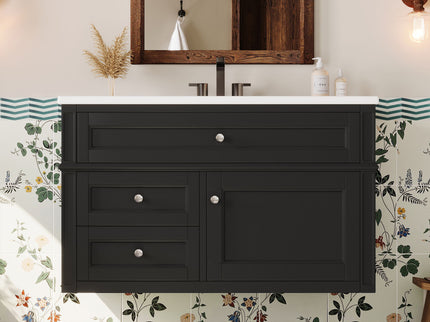 Modern Wall Mounted Floating Cabinet With Double Drawer And Sink