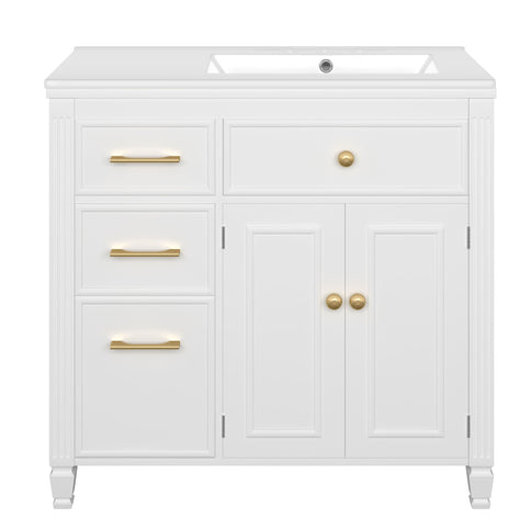 Bathroom Vanity With Sink, 1 Tip Out Drawer, 3 Side Drawers, Adjustable Shelf