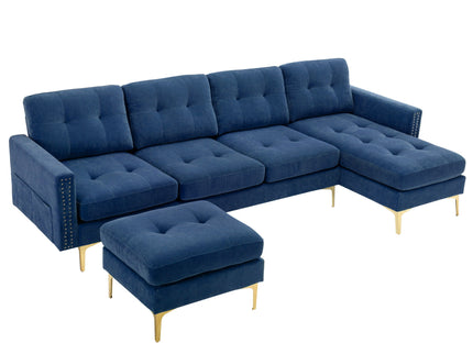 Modern L - Shape Convertible Sectional Sofa With Movable Ottoman