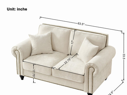 2 Seater Sofa With Rolled Arms, Tufted Upholstered Couch