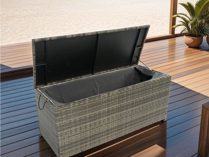 Outdoor Storage Box, Wicker Patio Deck Boxes With Lid, Outdoor Cushion Storage For Kids Toys, Pillows, Towel, Wicker