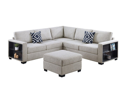 Contemporary Sectional Sofa 4 Piece Set With Built In Shelves L - Shaped Design