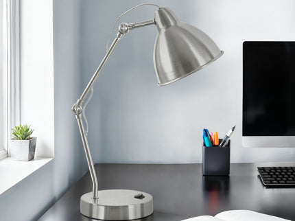 Lighting, Table Lamp, USB Port Included, Nickel Metal, Nickel Shade, Modern - Silver