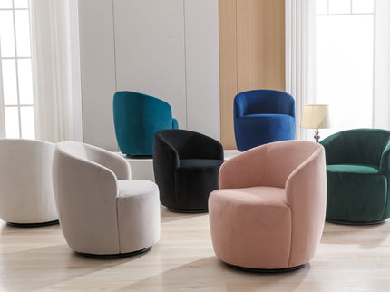 Swivel Accent Armchair Barrel Chair With Powder Coating Metal Ring