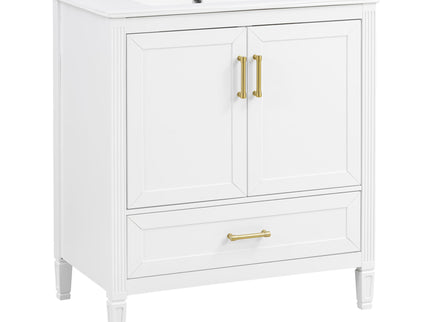 Elegant Fluted Bathroom Vanity With Sink, Soft Close Doors & Drawer