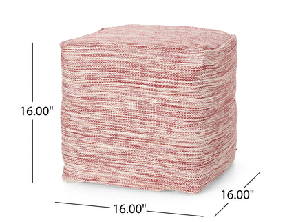 Enigma - Yarn And Cotton Square Pouf Ottoman With Polystyrene Beads - Red / White