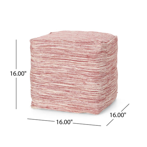 Enigma - Yarn And Cotton Square Pouf Ottoman With Polystyrene Beads - Red / White