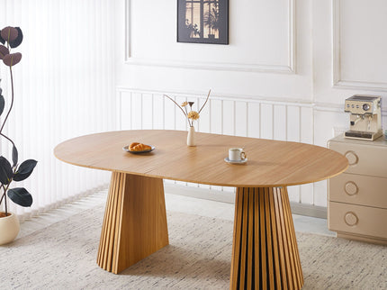 Extendable Pedestal Multifunctional Dining Table - Oak