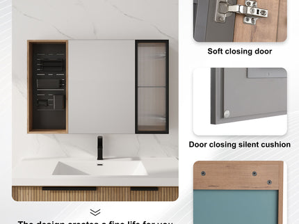Wall Mounted Bathroom Cabinet, Adjustable Shelves Storage Cabinet - Imitative Oak