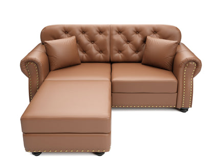 Upholstered Sofa With Nailhead Trim, Rolled Armrests With Ottoman