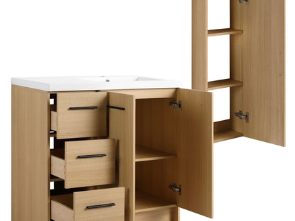 Freestanding Bathroom Vanity Set With Tall Linen Cabinet, 3 Drawers And Large Storage, Single Sink