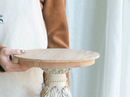 Cake Stand, Wood Cake Plate With Magnesium Base - Cream / Brown