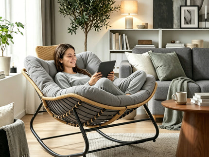 Oversized Papasan Rocking Chair Outdoor With Thick Cushion
