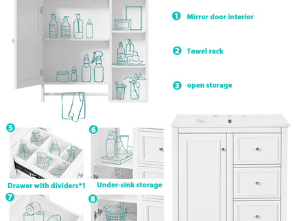 Bathroom Vanity With Sink, Modern Elegant Bathroom Storage Cabinet With 3 Drawers And Adjustable Shelves, Freestanding Vanity Set With Mirror Cabinet, Single Sink Bathroom Vanity