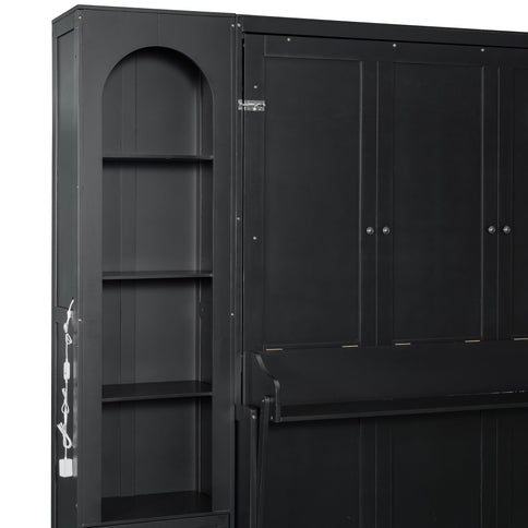 French Style Murphy Platform Bed With Shelf, Side Cabinets, Drawers And LED