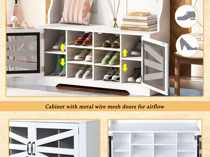 Entryway Bench With Coat Rack, 3 In 1 Design And Adjustable Shelves