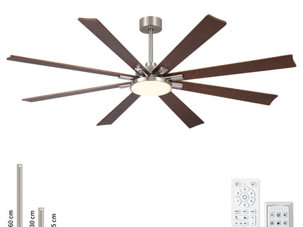 Large Ceiling Fan With Dimmable LED Light 8 Blades Remote Control, Reversible DC Motor