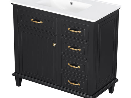 Modern Bathroom Vanity With Sink Top, Flip Drawers, Adjustable Shelf
