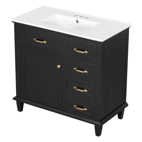 Modern Bathroom Vanity With Sink Top, Flip Drawers, Adjustable Shelf