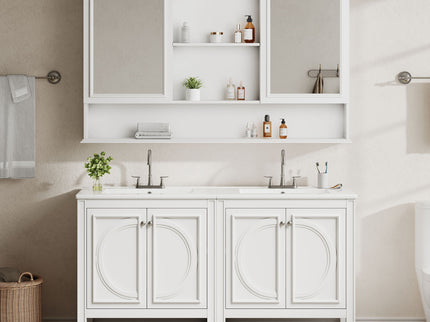 Double Sink Bathroom Vanity Set With Wall Mount Mirror Cabinet
