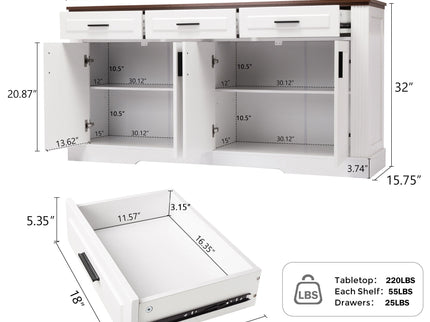 Fluted Sideboard Buffet Cabinet With 4 Doors And 3 Drawers