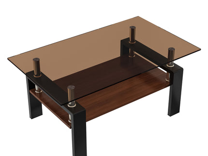 Modern Rectangular Coffee Table With Tempered Glass Top