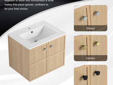 Wall Mounted Bathroom Vanity With Ceramic Sink And 2 Soft Closing Doors