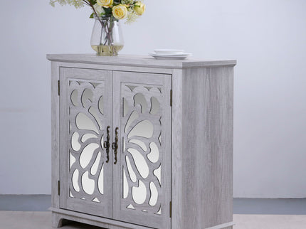 Elegant Sideboard With 2 Acrylic Mirrored Doors, Adjustable Shelf Storage