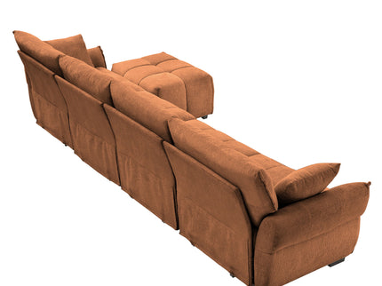 Sofa Set With Ottoman And Pillows, Textured, High Resilience Cushions