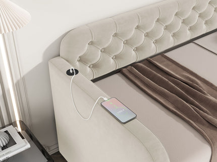 Upholstered Daybed With Trundle And USB Charging Design