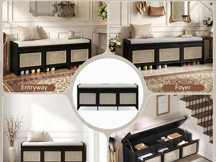 Entryway Shoe Bench With Drawers & Button Tufted Cushion