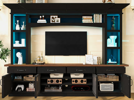 Extra Long TV Stand With 7 Color LED Lights, Adjustable Shelves & Storage Cabinets
