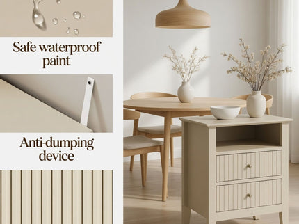Fluted Nightstand With 2 Drawers