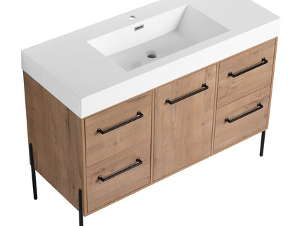 48" Freestanding Bathroom Vanity With Sink, Soft Close Cabinet Doors, 4 Drawers - Imitative Oak