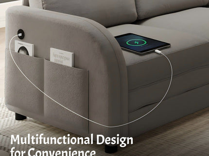 L-Shaped Couch With Pull-Out Bed, Oversize Convertible Sleeper Sofa With Side Pocket & USB Port