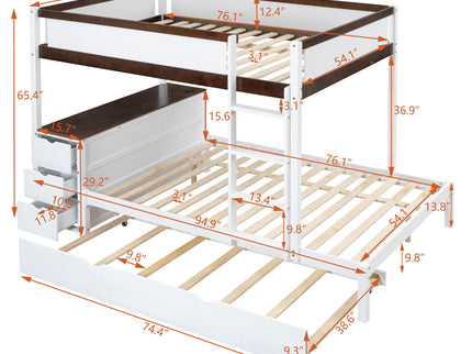 Bunk Bed With Twin Size Trundle, Storage And Desk