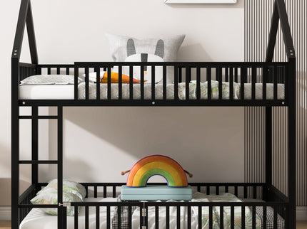 Metal House Bunk Bed With Fence And Door