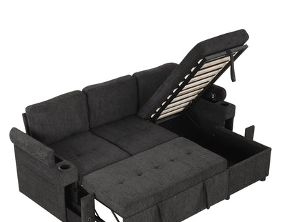 Convertible L Shaped Sofa Couch With Storage, Cup Holders, USB Ports