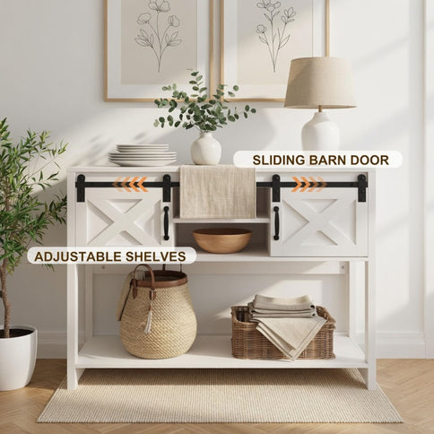 Farmhouse Entryway Table With Sliding Barn Door